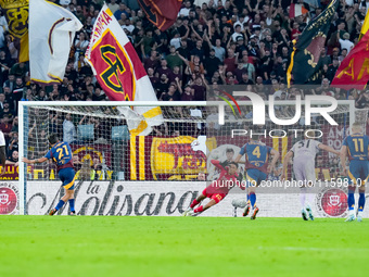 Paulo Dybala of AS Roma scores second goal during the Serie A Enilive match between AS Roma and Udinese Calcio at Stadio Olimpico on Septemb...