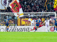 Paulo Dybala of AS Roma scores second goal during the Serie A Enilive match between AS Roma and Udinese Calcio at Stadio Olimpico on Septemb...