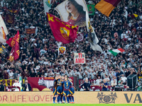 Paulo Dybala of AS Roma celebrates scoring second goal during the Serie A Enilive match between AS Roma and Udinese Calcio at Stadio Olimpic...