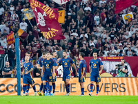 Paulo Dybala of AS Roma celebrates scoring second goal during the Serie A Enilive match between AS Roma and Udinese Calcio at Stadio Olimpic...