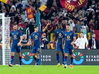 Paulo Dybala of AS Roma celebrates scoring second goal during the Serie A Enilive match between AS Roma and Udinese Calcio at Stadio Olimpic...