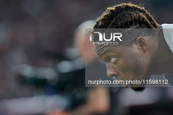 Isaak Toure' of Udinese Calcio looks on during the Serie A Enilive match between AS Roma and Udinese Calcio at Stadio Olimpico on September...