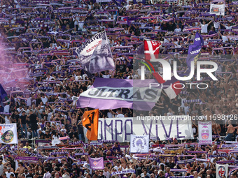 Supporters of ACF Fiorentina during the Italian Serie A football match between ACF Fiorentina and SS Lazio ,on September 22 , 2024 at the Ar...