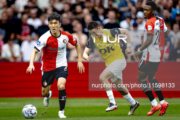 Feyenoord Rotterdam midfielder Inbeom Hwang, NAC Breda defender Dominik Janosek, and Feyenoord Rotterdam midfielder Antoni Milambo during th...