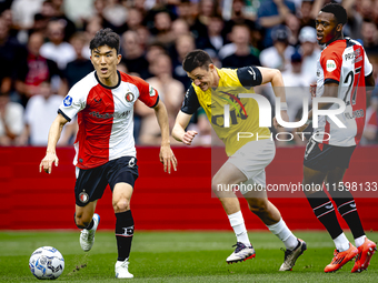 Feyenoord Rotterdam midfielder Inbeom Hwang, NAC Breda defender Dominik Janosek, and Feyenoord Rotterdam midfielder Antoni Milambo during th...