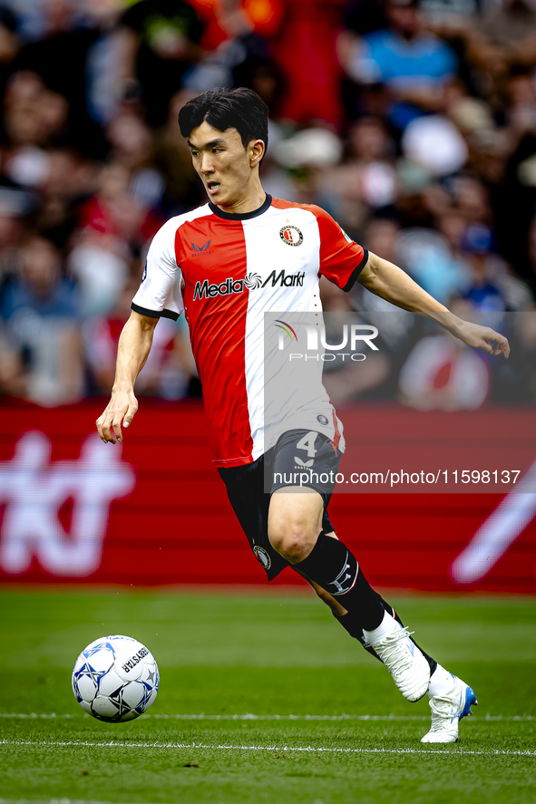 Feyenoord Rotterdam midfielder Inbeom Hwang plays during the match between Feyenoord and NAC at Stadium De Kuip for the Dutch Eredivisie sea...