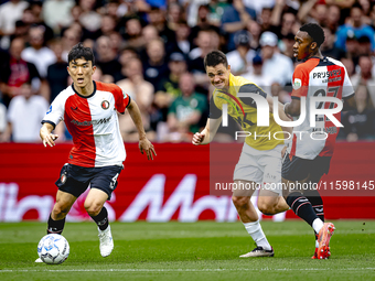 Feyenoord Rotterdam midfielder Inbeom Hwang plays during the match between Feyenoord and NAC at Stadium De Kuip for the Dutch Eredivisie sea...