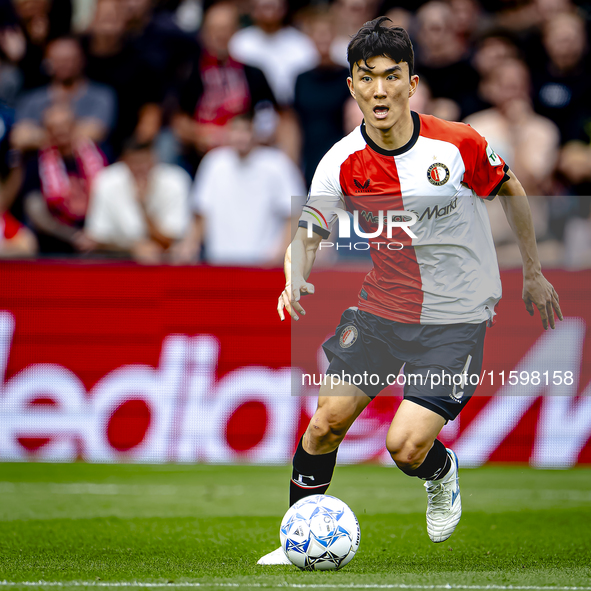 Feyenoord Rotterdam midfielder Inbeom Hwang plays during the match between Feyenoord and NAC at Stadium De Kuip for the Dutch Eredivisie sea...