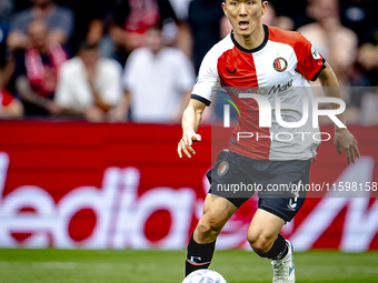 Feyenoord Rotterdam midfielder Inbeom Hwang plays during the match between Feyenoord and NAC at Stadium De Kuip for the Dutch Eredivisie sea...