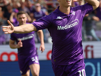 Albert Gudmundsson of ACF Fiorentina celebrates after scoring his team's goal during the Italian Serie A football match between ACF Fiorenti...