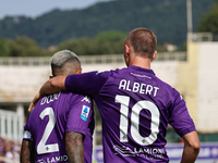 Albert Gudmundsson of ACF Fiorentina is about to shoot the penalty during the Italian Serie A football match between ACF Fiorentina and SS L...