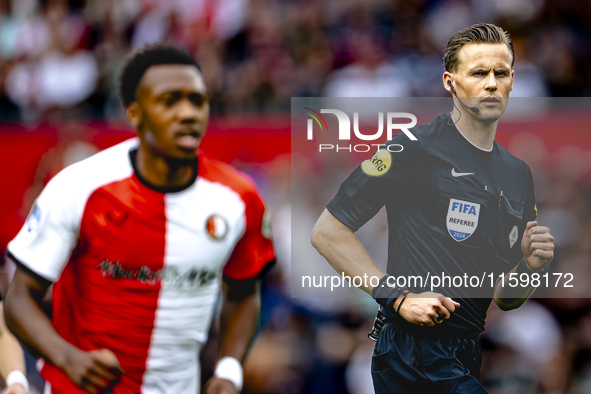 Referee Sander van der Eijk officiates the match between Feyenoord and NAC at Stadium De Kuip for the Dutch Eredivisie season 2024-2025 in R...