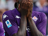 Moise Keand’s gesture of regret after his header goes just wide during the Italian Serie A football match between ACF Fiorentina and SS Lazi...