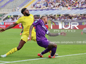 The foul on Domilson Cordeiro Dos Santos Dodo that resulted in the penalty kick during the Italian Serie A football match between ACF Fioren...