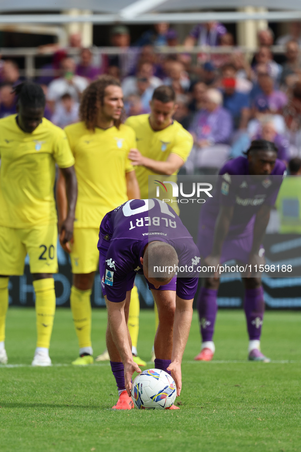 Albert Gudmundsson of ACF Fiorentina is about to shoot the penalty during the Italian Serie A football match between ACF Fiorentina and SS L...