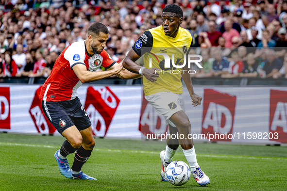 Feyenoord Rotterdam defender David Hancko and NAC Breda defender Cherrion Valerius during the match between Feyenoord and NAC at Stadium De...