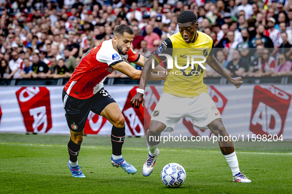 Feyenoord Rotterdam defender David Hancko and NAC Breda defender Cherrion Valerius during the match between Feyenoord and NAC at Stadium De...