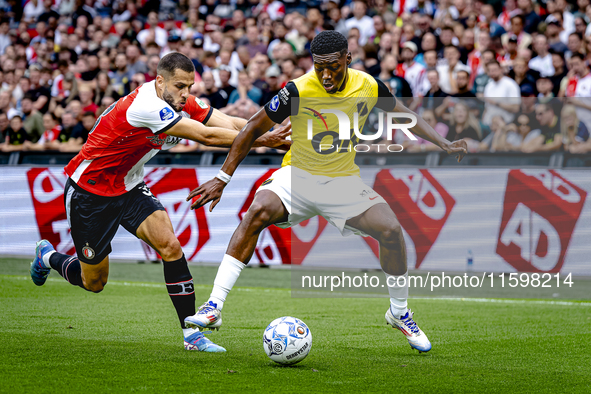 Feyenoord Rotterdam defender David Hancko and NAC Breda defender Cherrion Valerius during the match between Feyenoord and NAC at Stadium De...