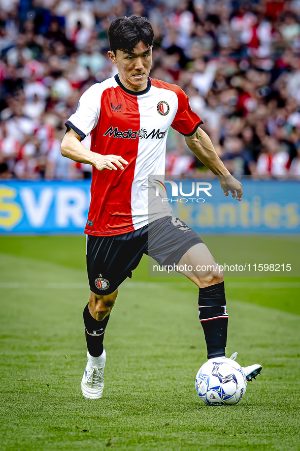 Feyenoord Rotterdam midfielder Inbeom Hwang plays during the match between Feyenoord and NAC at Stadium De Kuip for the Dutch Eredivisie sea...