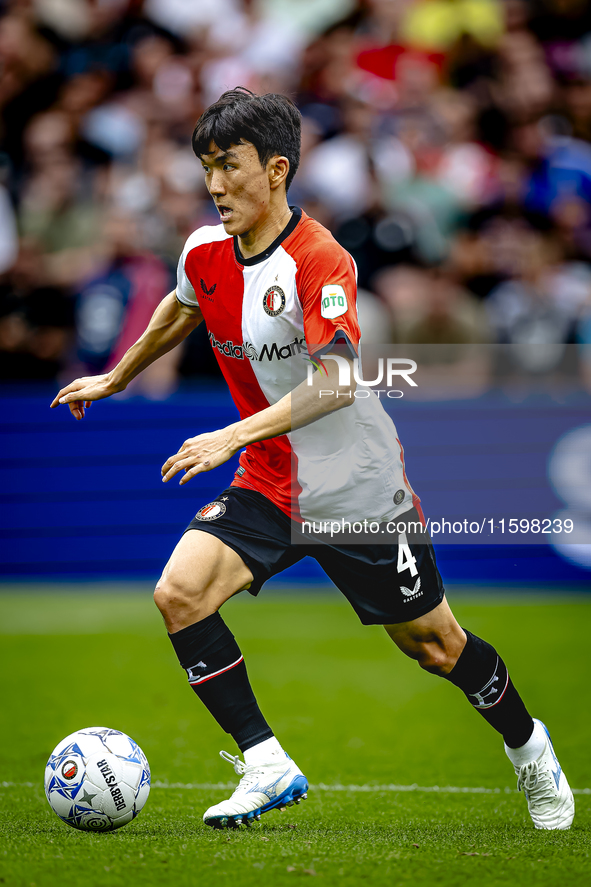 Feyenoord Rotterdam midfielder Inbeom Hwang plays during the match between Feyenoord and NAC at Stadium De Kuip for the Dutch Eredivisie sea...