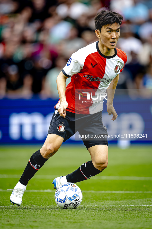 Feyenoord Rotterdam midfielder Inbeom Hwang plays during the match between Feyenoord and NAC at Stadium De Kuip for the Dutch Eredivisie sea...