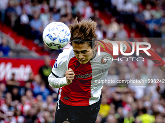 Feyenoord Rotterdam forward Ayase Ueda scores the 1-0 during the match between Feyenoord and NAC at Stadium De Kuip for the Dutch Eredivisie...