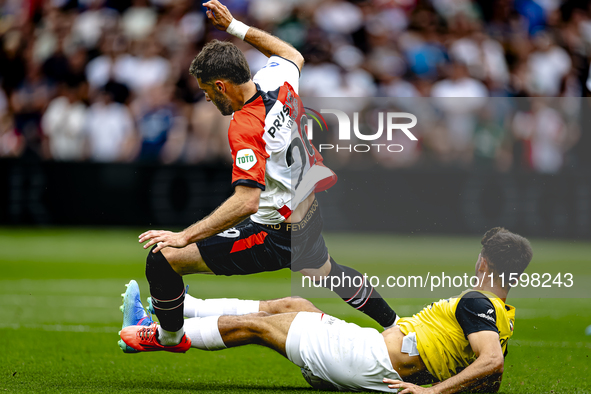 Feyenoord Rotterdam forward Santiago Gimenez and NAC Breda defender Leo Greiml during the match between Feyenoord and NAC at Stadium De Kuip...