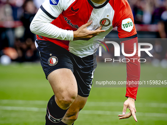 Feyenoord Rotterdam forward Ayase Ueda scores the 1-0 and celebrates the goal during the match between Feyenoord and NAC at Stadium De Kuip...