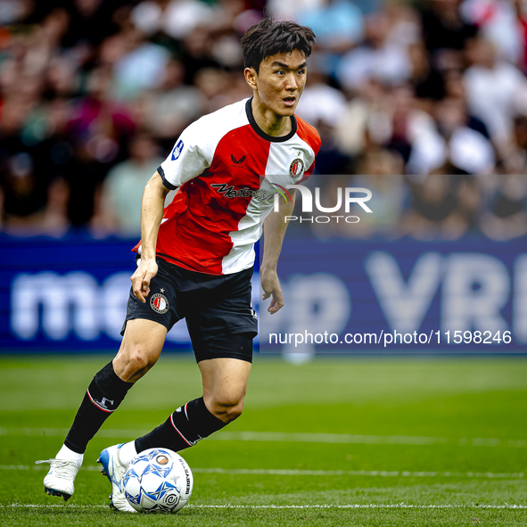 Feyenoord Rotterdam midfielder Inbeom Hwang plays during the match between Feyenoord and NAC at Stadium De Kuip for the Dutch Eredivisie sea...