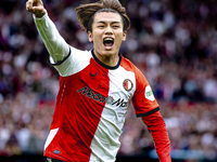 Feyenoord Rotterdam forward Ayase Ueda scores the 1-0 and celebrates the goal during the match between Feyenoord and NAC at Stadium De Kuip...