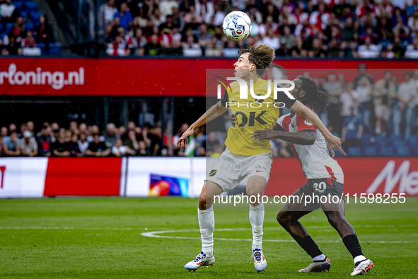 NAC Breda forward Leo Sauer and Feyenoord Rotterdam defender Jordan Lotomba during the match Feyenoord vs. NAC at Stadium De Kuip for the Du...