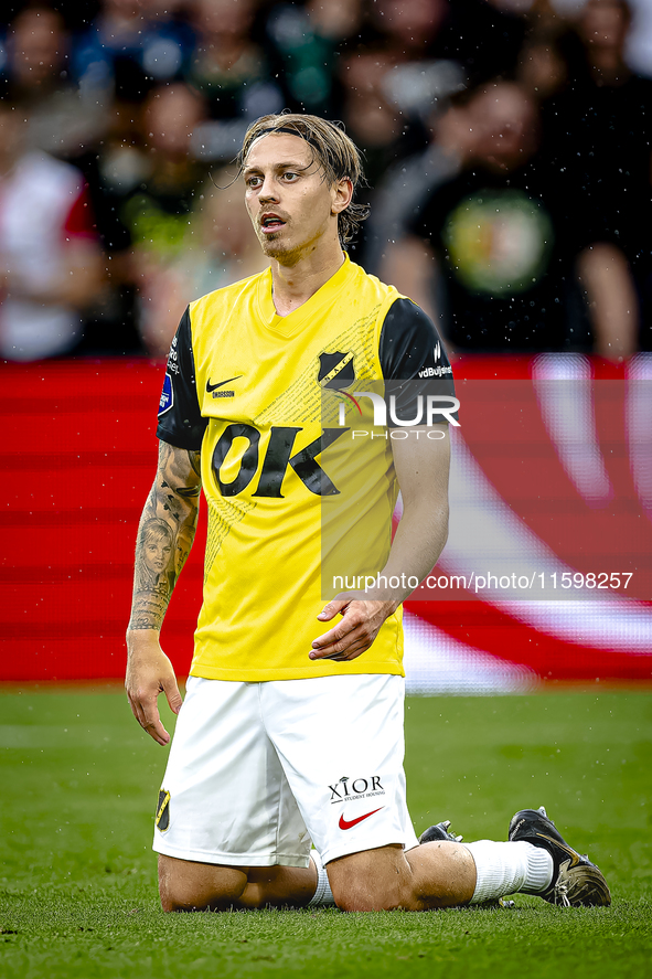 NAC Breda player Elias Mar Omarsson plays during the match between Feyenoord and NAC at Stadium De Kuip for the Dutch Eredivisie season 2024...