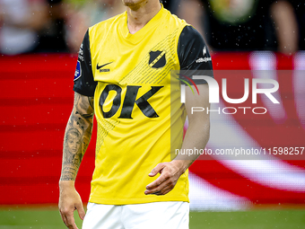 NAC Breda player Elias Mar Omarsson plays during the match between Feyenoord and NAC at Stadium De Kuip for the Dutch Eredivisie season 2024...