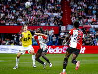 NAC Breda forward Leo Sauer and Feyenoord Rotterdam defender Jordan Lotomba during the match Feyenoord vs. NAC at Stadium De Kuip for the Du...