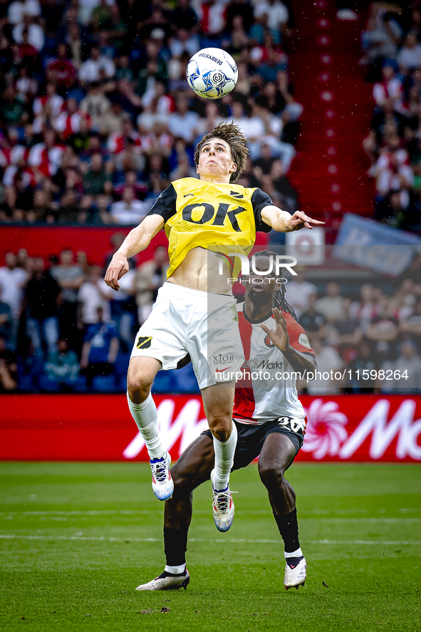 NAC Breda forward Leo Sauer and Feyenoord Rotterdam defender Jordan Lotomba during the match Feyenoord vs. NAC at Stadium De Kuip for the Du...