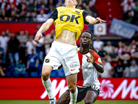 NAC Breda forward Leo Sauer and Feyenoord Rotterdam defender Jordan Lotomba during the match Feyenoord vs. NAC at Stadium De Kuip for the Du...