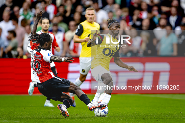 Feyenoord Rotterdam defender Jordan Lotomba and NAC Breda forward Sana Fernandes during the match Feyenoord vs. NAC at Stadium De Kuip for t...