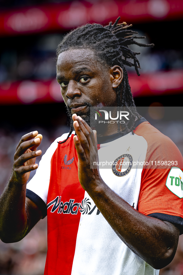 Feyenoord Rotterdam defender Jordan Lotomba during the match Feyenoord vs. NAC at Stadium De Kuip for the Dutch Eredivisie season 2024-2025...