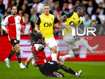 Feyenoord Rotterdam defender Jordan Lotomba and NAC Breda forward Sana Fernandes during the match Feyenoord vs. NAC at Stadium De Kuip for t...