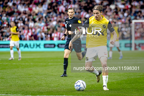 NAC Breda player Elias Mar Omarsson plays during the match between Feyenoord and NAC at Stadium De Kuip for the Dutch Eredivisie season 2024...