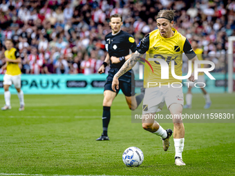 NAC Breda player Elias Mar Omarsson plays during the match between Feyenoord and NAC at Stadium De Kuip for the Dutch Eredivisie season 2024...