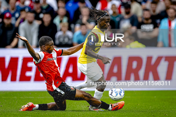 Feyenoord Rotterdam midfielder Antoni Milambo and NAC Breda forward Sana Fernandes during the match between Feyenoord and NAC at Stadium De...