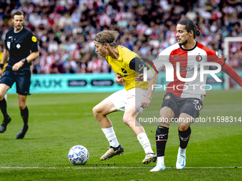 NAC Breda player Elias Mar Omarsson and Feyenoord Rotterdam forward Anis Hadj Moussa during the match between Feyenoord and NAC at Stadium D...