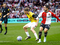 NAC Breda player Elias Mar Omarsson and Feyenoord Rotterdam forward Anis Hadj Moussa during the match between Feyenoord and NAC at Stadium D...