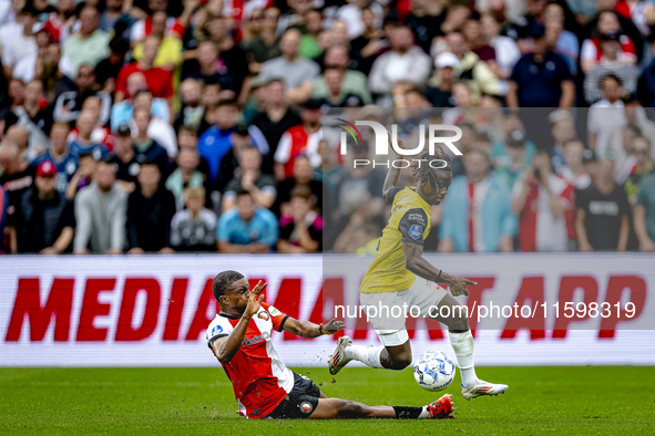 Feyenoord Rotterdam midfielder Antoni Milambo and NAC Breda forward Sana Fernandes during the match between Feyenoord and NAC at Stadium De...