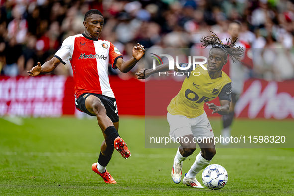 Feyenoord Rotterdam midfielder Antoni Milambo and NAC Breda forward Sana Fernandes during the match between Feyenoord and NAC at Stadium De...