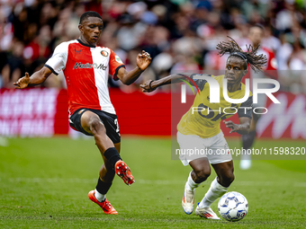 Feyenoord Rotterdam midfielder Antoni Milambo and NAC Breda forward Sana Fernandes during the match between Feyenoord and NAC at Stadium De...