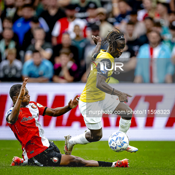 Feyenoord Rotterdam midfielder Antoni Milambo and NAC Breda forward Sana Fernandes during the match between Feyenoord and NAC at Stadium De...