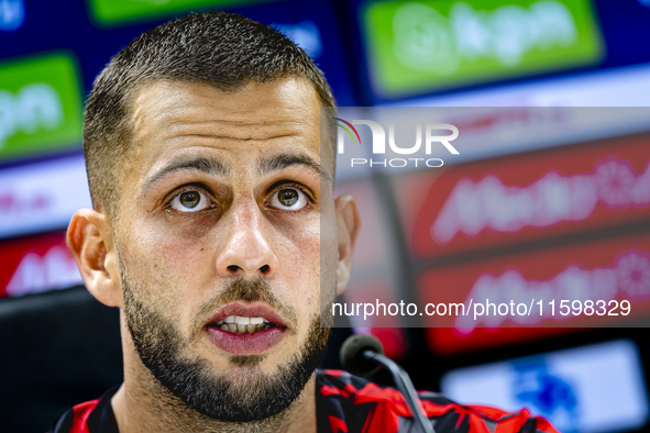 Feyenoord Rotterdam defender David Hancko speaks at the press conference after the match between Feyenoord and NAC at Stadium De Kuip for th...