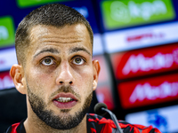 Feyenoord Rotterdam defender David Hancko speaks at the press conference after the match between Feyenoord and NAC at Stadium De Kuip for th...